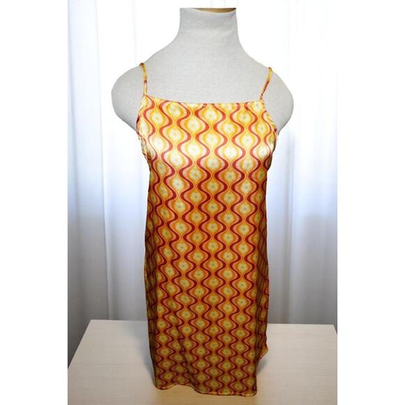 Blush & Stone 70s Swirl Satin Slip Dress – Size Large – Retro Floral Tie-Back - Picture 1 of 8